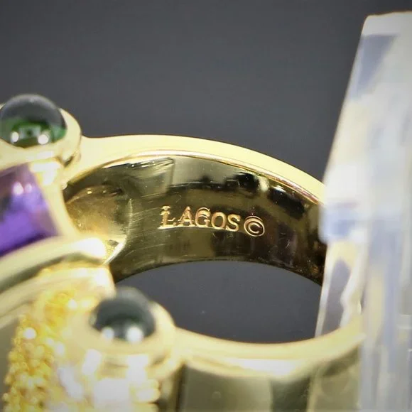 13248 Lagos Caviar 18K Yellow Gold Purple Amethyst Diamond Tourmaline Ring - Picture 8 of 10